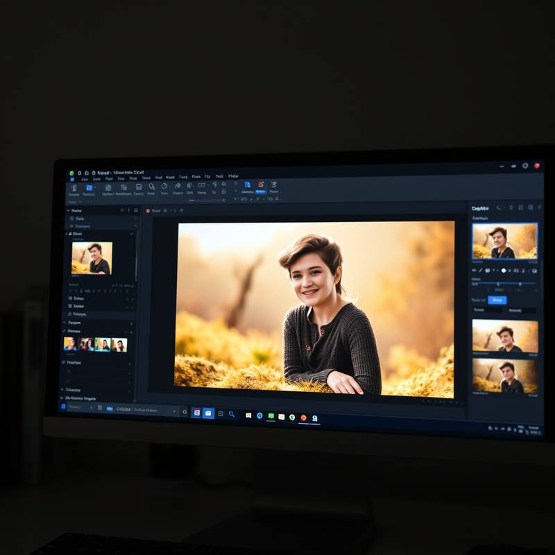 A computer screen displaying photo editing software with various tools and adjustments being applied to an image.
