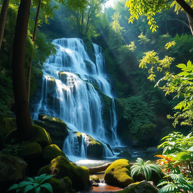Beautiful image of a waterfall cascading through a lush forest, taken by Sarah McKinley.