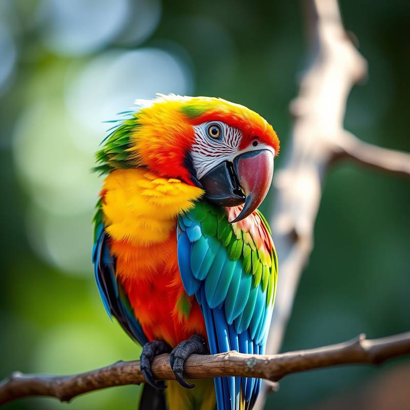 Close-up shot of a colorful parrot perched on a branch, taken by Alistair McGregor.