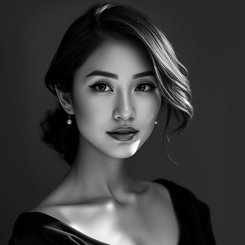 Elegant black and white portrait of a woman by David Chen.